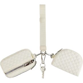 Peicees Zip Around Dual Pouch Wristlet Portable KeyChain Wallet For Women Mini Coin Pouch Detachable Wristlet Purse Cute