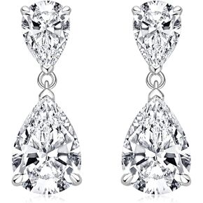 YUNKAI Cubic Zirconia Dangle Earrings for Women with Sterling Silver, Simulated Diamond Drop Earring Teardrop Classic, 6 Ct CZ Pear Cut, Jewelry Gifts for Birthday Christmas, Present for her