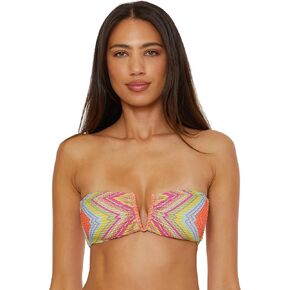 BECCA Women's Summer Sunrise V-Wire Bandeau Bikini Top, Adjustable, Tie Back, Swimwear Separates