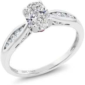 GEM Stone King 10K White Gold Lab نمت خاتم الخطوبة للماس للنساء | 0.80 CTTW | بيضاوي 7x5mm | الأحجار الكريمة أبريل المولد | دفاع اللون | VVS-VS Clarity | متوفر بحجم 5،6،7،8،9