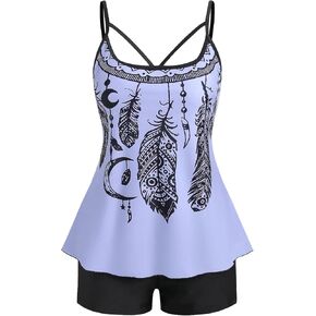ROSE GAL Rosegal Women Plus Size Modest Tankini Swimsuit Boyleg Swimwear Tummy Boyshorts Bathing