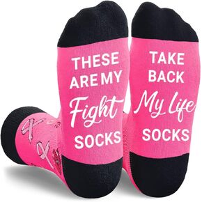 HAPPYPOP Breast Cancer Socks - Cancer Awareness Chemo Socks, Breast Cancer Survivor Gifts Inspirational Gifts