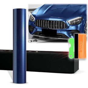 12"x60" (1FTx5FT) PET Super Gloss Metallic Midnight Blue High Glossy Vinyl Wrap Auto Car Sticker Decal Film Sheet Bubble Free Air Release Technology with Tool Kit