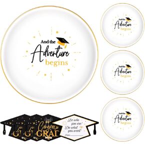 Zubebe 4 Pcs Graduation Ring Dish and The Adventure Begins 2025 Graduation Gifts Ceramic Jewelry Trinket Tray with 4 Congratulations Cards 4 Drawstring Bags for Her Women College Seniors High Student