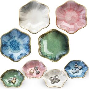 4 Pack Small Jewelry Dish Ceramic Trinket Holder Dish Tray for Rings Earrings Necklaces Bracelets 4.3 x 3.9 Inch Key Bowl Women's Birthday Mother's Day Wedding Gift