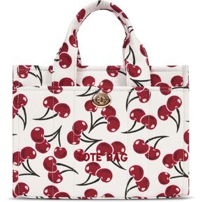 Small Tote Bag for Women Cherry Tote 26 Cute Canvas Hobo Handbag Coquette Crossbody Purse