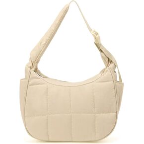 Small Puffer Crescent Underarm Shoulder Bag for Women, Nylon Quilted Purses Handbags with Adjustable Strap