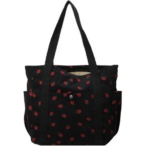 Cute Strawberry Shoulder Tote Bag Women 2025 Corduroy Book Handbag Square Purse Multiple Pockets College