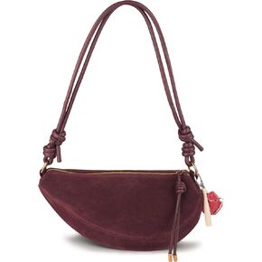 Women's Faux Suede Dumpling Bag Crossbody Shoulder Purse with Cute Baseball Charms