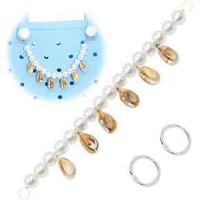 Shells Pearls Bag Charm for Bogg Bag, Purse Strap Extender, Purse Chains for Women Rubber Beach Bag Tote Handbag Crossbody Shoulder Decoration Replacement Accessories, With Metal Buckle