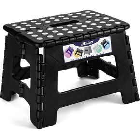 Delxo 16" Folding Step Stool in Black,1 Pack Premium Heavy Duty Foldable Stool for Adults,Portable Collapsible Plastic Step Stool,Non Slip Folding Stools for Kitchen Bathroom Bedroom Up to 300LBS