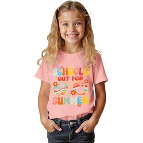 Modntoga Girl Day Last of School Shirt Big Kid School's Out for Summer T-Shirt Flower Graphic Short Sleeve Top Top