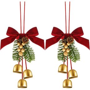 2 PCS أقواس إكليل عيد الميلاد مع أجراس Jingle و Pinecone معلقة شجرة عيد الميلاد Topper عيد الميلاد القوس القوس مع القلادة الجرس الزخرفة الزخرفة لحزب الخزانة المطبخ الديكور الحفلات