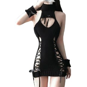 YOMORIO Womens Anime Virgin Killer Sweater Japanese Turtleneck Knitted Underwear Backless Pullover in Saudi Arabia