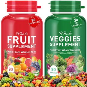 Fruits and Vegetables Supplements,Fruit and Veggies Supplement -90 Fruit & 90 Vegetables High Fiber Supplement for Immunity, Gut & Energy, Superfood Formula, Vegan