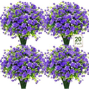 20 Bundles Aritificial Flowers for Outdoors Decoration UV Resistant Fake Plastic Plants Faux Flowers Shrubs for Spring Summer Garden Porch Window Box Home Decor, Mixedcolor