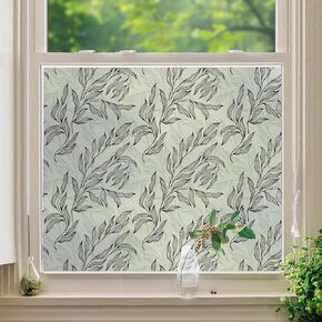 DKTIE Retro Leaves Pattern Two Way Window Film Privacy Day and Night Window Privacy Film Decorative Stained Glass Window Clings for Birds (C587, 17.7" x 78.7")