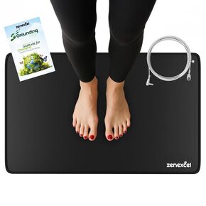حصيرة تأريض Zenexcel للأقدام ، والنوم ، وتخفيف الألم ، والطاقة ، والالتهابات ، 24 "x16" حصيرة التأريض | العلاج الأرضي لتحقيق التوازن والعافية في المنزل ، المكتب ، العمل ، الحبل 15 قدمًا ، كربون موصل