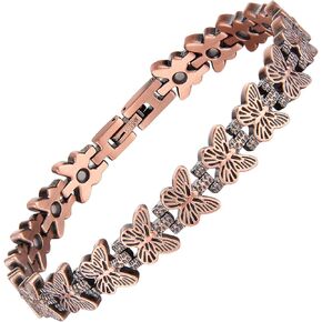 Biomag Pure Copper Bracelet للنساء ، 99.99 ٪ من الأساور المغناطيسية النحاسية النقية مع 3500 مغناطيس غاوس النيوديميوم ، أداة تحجيم مجانية قابلة للتعديل ، هدية مجوهرات النحاس (الفراشة)