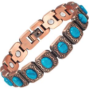 Copper Magnetic Bracelet for Women - Turquoize Detox Jewelry with 3500 Gauss Magnet (J)