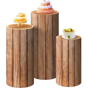 SaitiMade Set of 3 Wood Cylinder Pedestal Stand Covers, 3pcs Spandex Wood Cylinder Stand Covers for Party, Wedding or Birthday Event Decor (Only Contains Cylinder Covers)