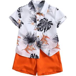 SweatyRocks Boy's 2 Piece Outfits Boho Tropical Print Short Sleeve Button Down Shirt and Shorts Set