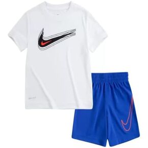 Nike Little Boys Value Dri Fit T-Shirt and Shorts Set, 2 Piece Size 6 White/Blue