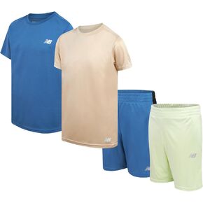 New Balance Boys Shorts Set-4 قطع تي شيرت الأكمام القصيرة وشورت الصالة الرياضية (8-20) ، الحجم 14/16 ، MELON SEA Stone Melon