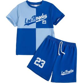 Boys Loose Athletic Short-Sleeve Printed T-Shirt Top and Drawstring Shorts Set