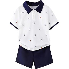 GORGLITTER Boy's Outfits Short Sleeve Collared T Shirt and Track Shorts 2 Piece Short Set