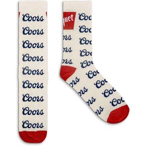 Tee Luv Men's Coors Banquet Socks - Coors Beer Logo Novelty Socks (Gray/Red/Blue)