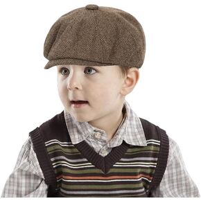 Boys Vintage Newsboy Cap Tweed Flat Beret Cabbie Hat Ivy Gatsby Cap for 4-9 Years Old Kids