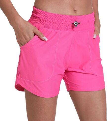 Haowind Workout Shorts for Women with Pockets Mid Waisted Athletic Sport Pants Lightweight Gym Running Shorts with Liner(Hot Pink L) in Saudi Arabia