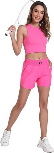 Haowind Workout Shorts for Women with Pockets Mid Waisted Athletic Sport Pants Lightweight Gym Running Shorts with Liner(Hot Pink L) in Saudi Arabia
