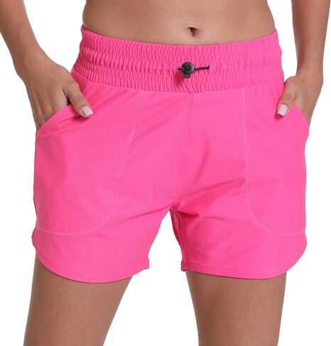 Haowind Workout Shorts for Women with Pockets Mid Waisted Athletic Sport Pants Lightweight Gym Running Shorts with Liner(Hot Pink L) in Saudi Arabia