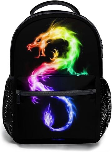 Fire Rainbow Dragon Black School Backpack, Kids bag for Boys Girls Elementary, School Bookbag Travel Laptop Daypack for Travel Hiking Camping Daypack in Saudi Arabia