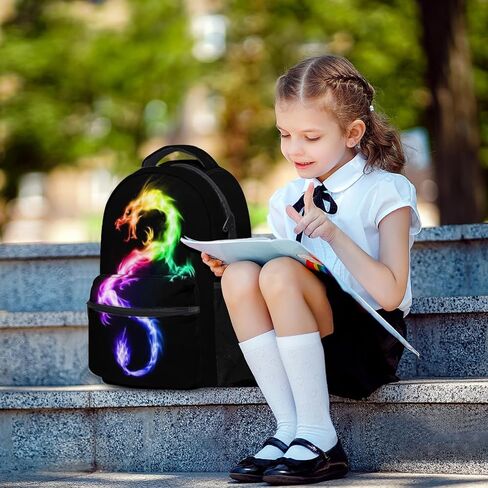 Fire Rainbow Dragon Black School Backpack, Kids bag for Boys Girls Elementary, School Bookbag Travel Laptop Daypack for Travel Hiking Camping Daypack in Saudi Arabia