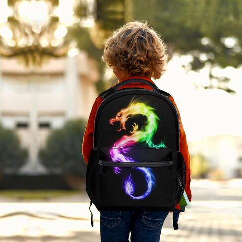Fire Rainbow Dragon Black School Backpack, Kids bag for Boys Girls Elementary, School Bookbag Travel Laptop Daypack for Travel Hiking Camping Daypack in Saudi Arabia