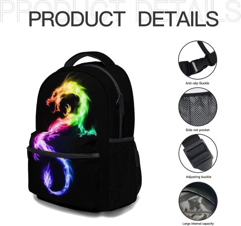 Fire Rainbow Dragon Black School Backpack, Kids bag for Boys Girls Elementary, School Bookbag Travel Laptop Daypack for Travel Hiking Camping Daypack in Saudi Arabia
