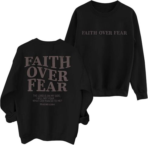 FRYAID Christian Sweatshirt Women Faith Over Fear Christian Religious Sayings Pullover Shirt Letter Print Long Sleeve Tops in Kuwait