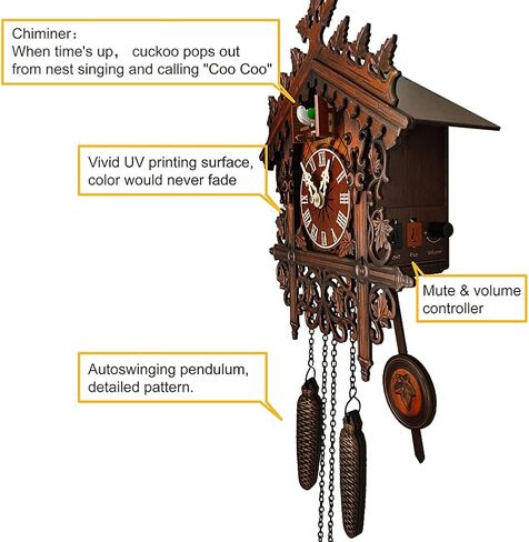Traditional Black Forest Cuckoo Clock Wood Wall Clock - Natural Bird Voice Or Cuckoo Call, Coo Coo Clock for Wall Art Home Living Room Kitchen Office Decoration (Reindeer) (Chalet) in Saudi Arabia
