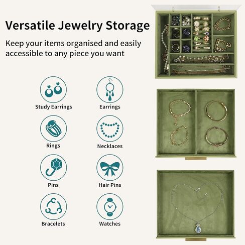 KAMIER Jewelry Box with Acrylic Lid, 3-Layer Jewelry Organizer, 2 Drawers, for Big and Small Jewelry, Earrings, Rings, Necklaces, Bracelets - Gift for Women and Girls, White in Kuwait