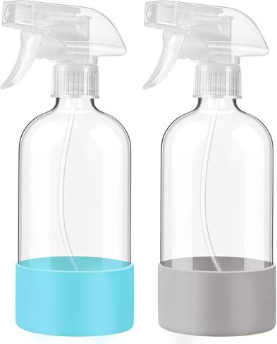 زجاجات الرش الزجاجية Johnbee مع غلاف السيليكون ، 2 Pack16 أوقية حاويات قابلة لإعادة الملء الفارغة مع فوهات الرش القابلة للتعديل ، زجاجات الرش للشعر ، حلول التنظيف والنباتات الأصفر والرمادي شاحب in Kuwait