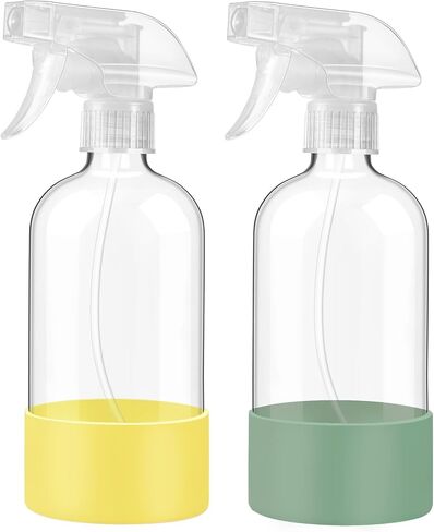 زجاجات الرش الزجاجية Johnbee مع غلاف السيليكون ، 2 Pack16 أوقية حاويات قابلة لإعادة الملء الفارغة مع فوهات الرش القابلة للتعديل ، زجاجات الرش للشعر ، حلول التنظيف والنباتات الأصفر والرمادي شاحب in Kuwait