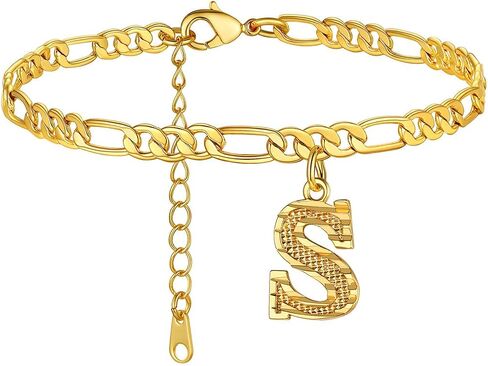 GOLDCHIC JEWELRY Initials Anklets for Women, Personalized 4.5MM Gold Figaro Chain Letter Ankle Bracelets Summer Jewelry, 22-27cm Length in Saudi Arabia