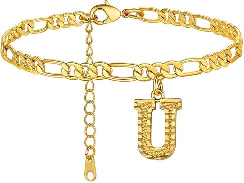 GOLDCHIC JEWELRY Initials Anklets for Women, Personalized 4.5MM Gold Figaro Chain Letter Ankle Bracelets Summer Jewelry, 22-27cm Length in Saudi Arabia