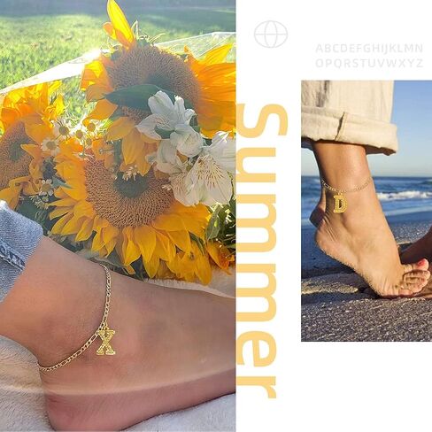 GOLDCHIC JEWELRY Initials Anklets for Women, Personalized 4.5MM Gold Figaro Chain Letter Ankle Bracelets Summer Jewelry, 22-27cm Length in Saudi Arabia
