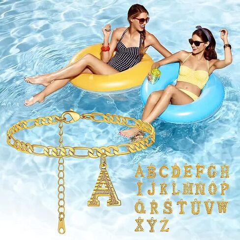 GOLDCHIC JEWELRY Initials Anklets for Women, Personalized 4.5MM Gold Figaro Chain Letter Ankle Bracelets Summer Jewelry, 22-27cm Length in Saudi Arabia