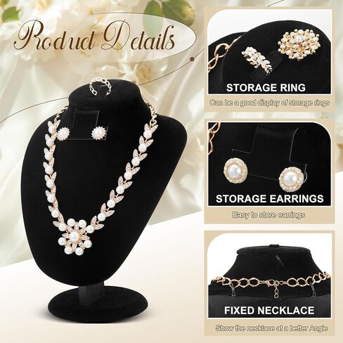 youyole 3 pcs أسود مجوهرات مخملية المخمل أقراط القلادة عرض الخاتم مصنع تمثال للمجوهرات/عارضة أزياء للبيع والعروض in Kuwait