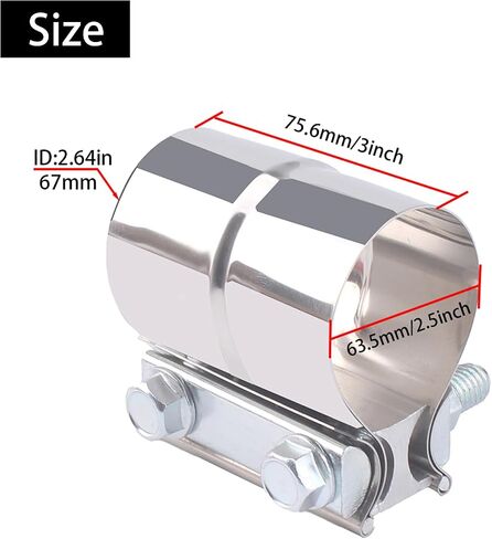2.5 Inch Exhaust Clamp,Lap Joint Band Clamp,304 Stainless Steel muffler band clamp,catalytic(1PCS,2.5 inch） in Kuwait